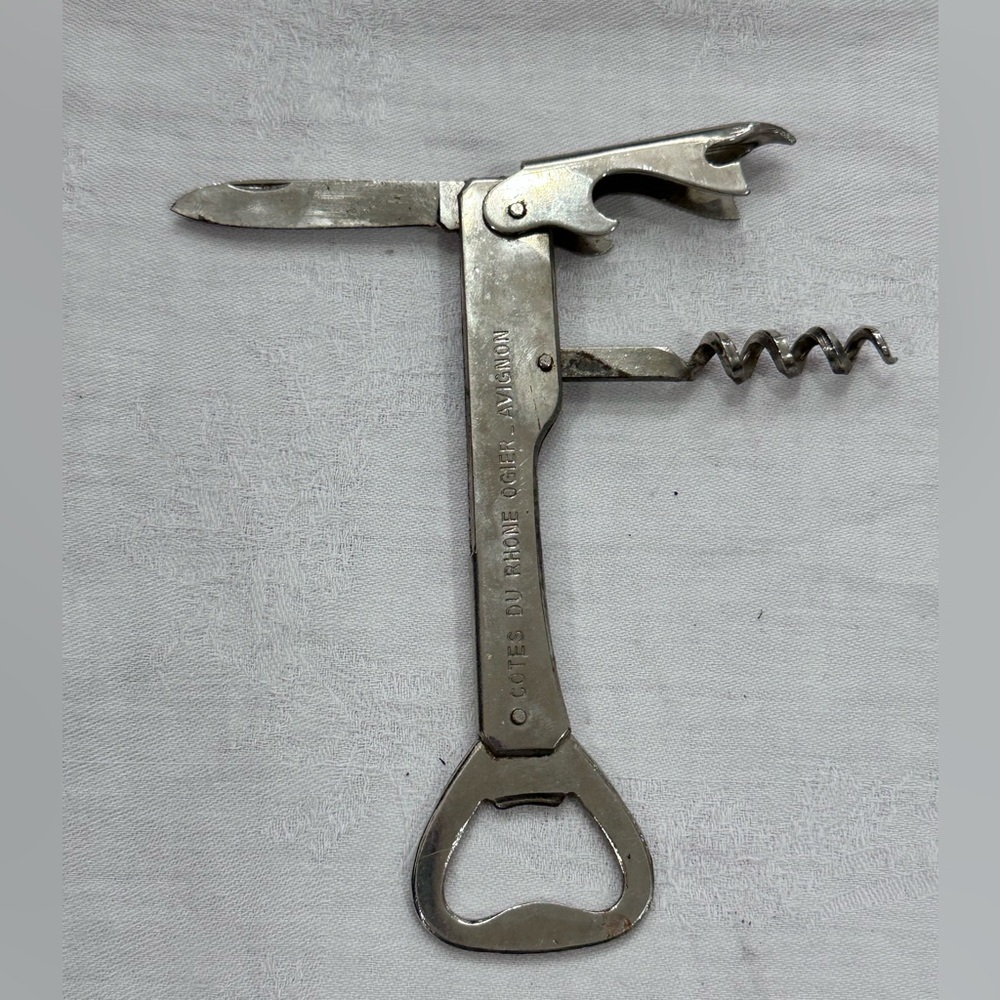 Vintage Wine Opener, Corkscrew, Folding Knife And Bottle Opener Côté Du Rhône